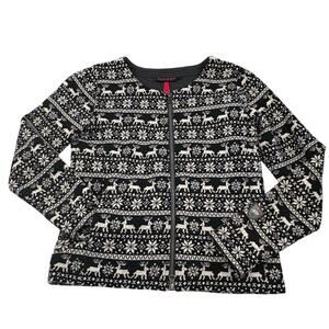 Skhoop Fair Isle Knit Zip Up Sweater Jacket Women's S Black White Sweden Winter